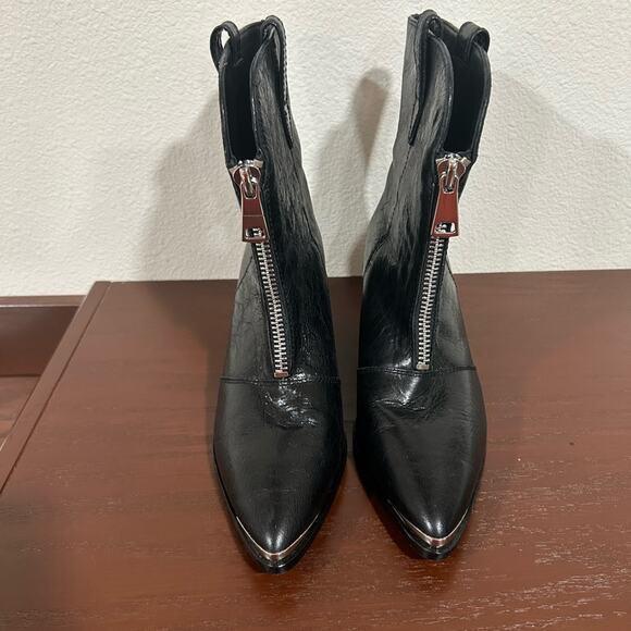 PAIGE Piper Black Leather Western / Moto Zipper Detail Booties Boots Size 9 - Picture 4 of 15